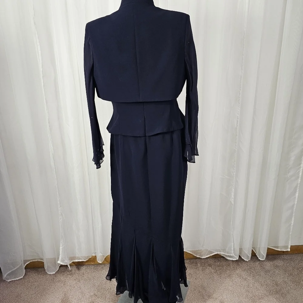 Vintage Junnie Leigh black gown jacket set studded handkerchief hems 12
